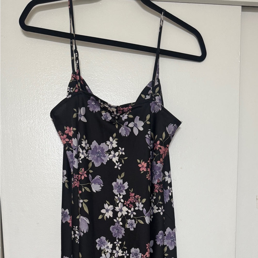 Hippie Rose Black Floral Dress with Purple and Pink Blooms- Large